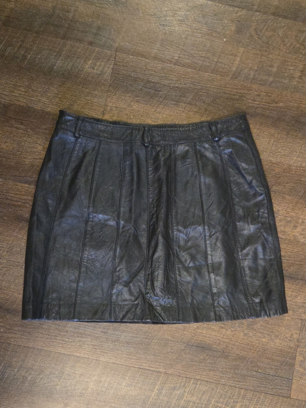 Black 100% Leather Paneled Mini Skirt